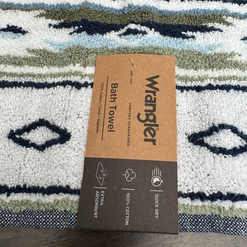 Wrangler Western Aztec Tribal Blue Green Bath Towel